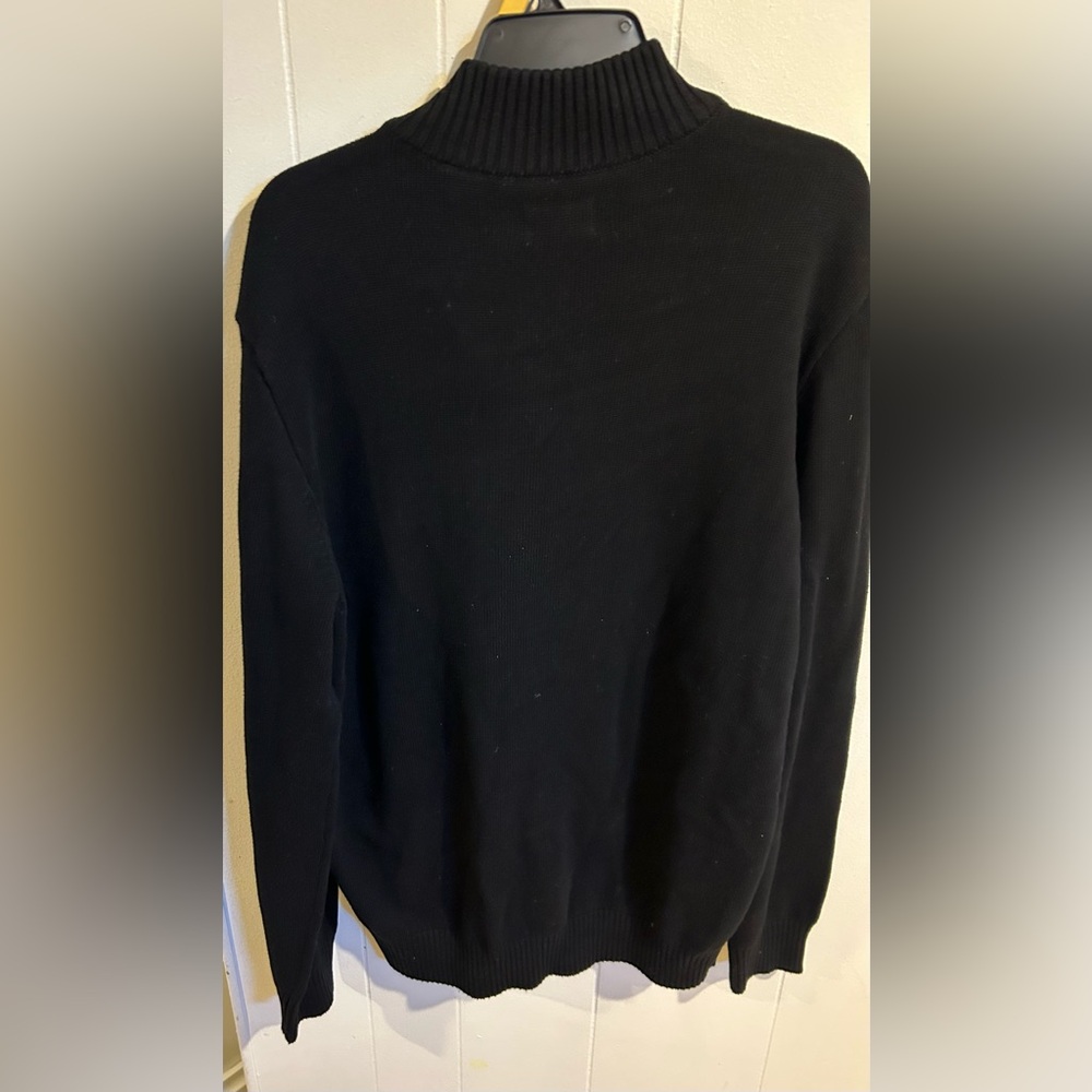 Chaps Black Zip-Up Sweater with Flag Patch - Picture 4 of 8